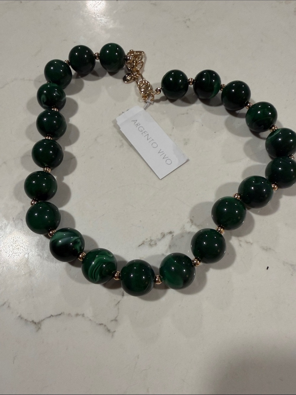 Argento Vivo Emerald Green Beaded Necklace with Gold Accents